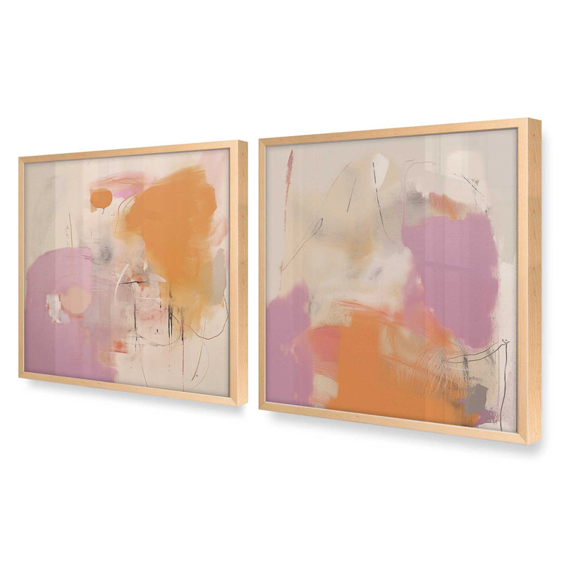 16" x 16" Cotton Candy Delight Set of 2 Print on Archival Matte Paper in a Polished Gold Frame, Érable brut