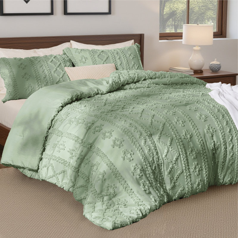 Ensemble d'édredon en microfibre toutes saisons, Vert sauge, Édredon pour très grand lit + 2 taies décorativ