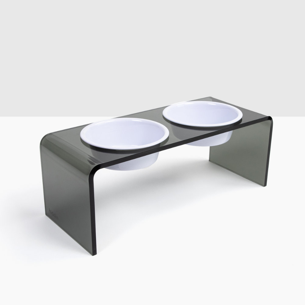 View of Hiddin Small Smoke Grey Double Bowl Elevated Pet Feeder & Reviews | Wayfair
