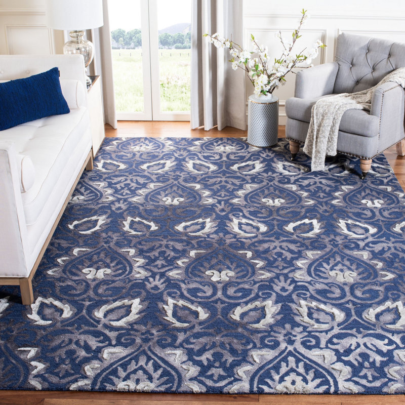 Pimentel Hand Tufted Wool/Cotton Geometric Rug in Navy, Rectangle 8' x 10'