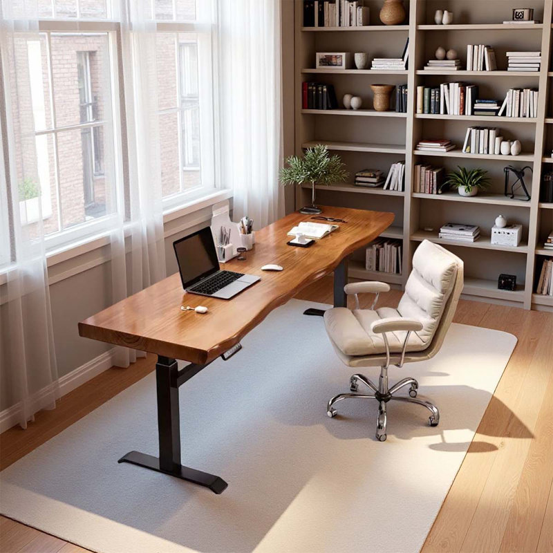 Rectangular solid wood height-adjustable desk, 29.53" H x 78.74" W x 27.56" D