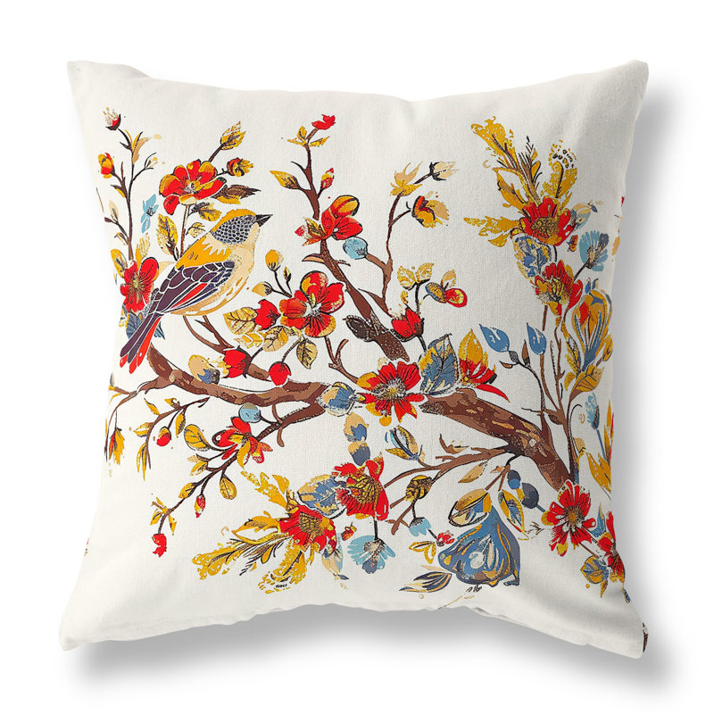 Coussin décoratif intérieur / extérieur Sparrow's Melody, H 16 po x l 16 po, Bleu/rouge