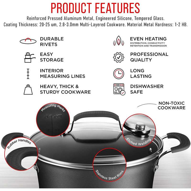 23-Piece Black Non-Stick Aluminum Cookware and Bakeware Set