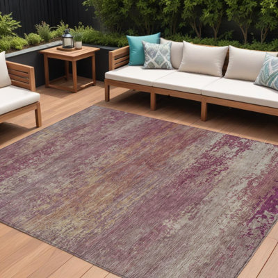 Tapis d'extérieur lavable beige et rosé abstrait 10 pi x 14 pi Merlot