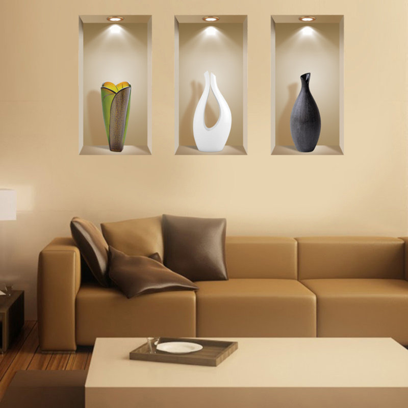 Décalcomanie 3D Niche 3D - 3 pièces | Facile à appliquer, superbes autocollants décoratifs pour la maison et le bureau
