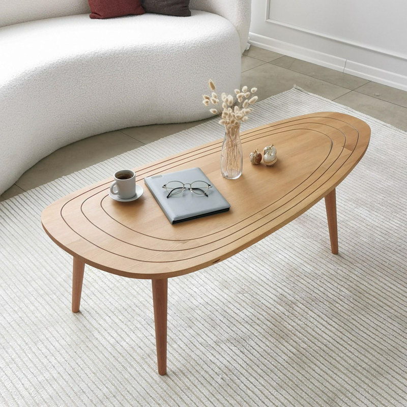 Table basse moderne, couleur teck, 45,3 x 15,0 x 19,0 pouces | Cadre 100% pin de haute qualité et pieds en bois de hêtre | Conception géométrique élégante pour le salon et le salon, ajout durable et élégant à la décoration intérieure