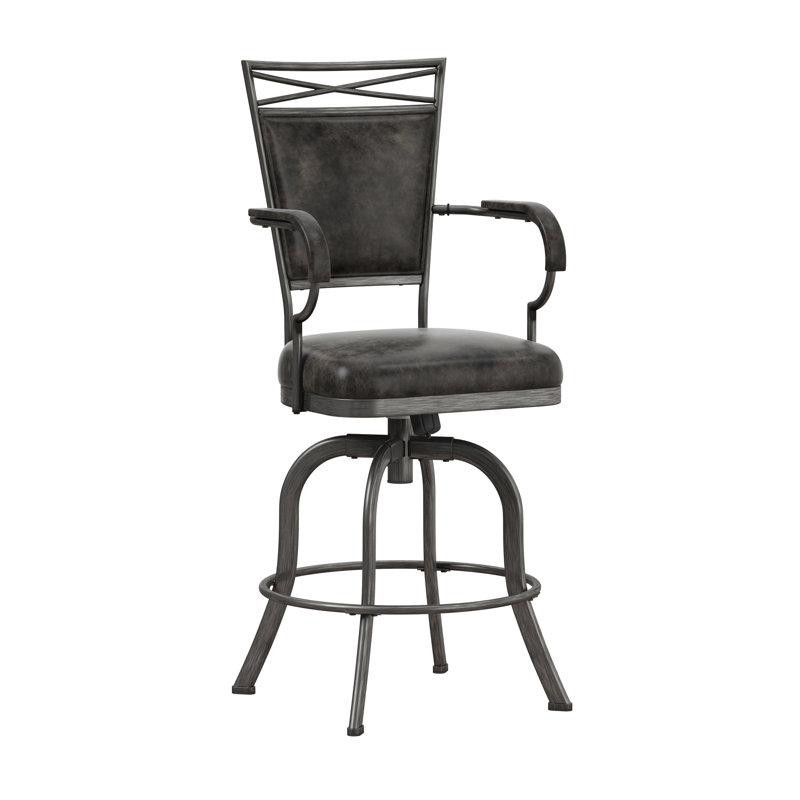 Kazuho Upholstered Metal Swivel Stool, Counter Stool 26" Seat Height, Dark Gray