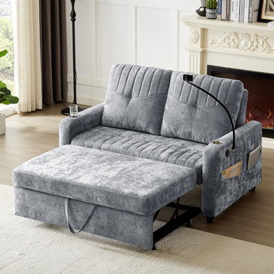 Modern And Functional Loveseat Pull - Out Sofa Bed With Adjustable Backrest, Convenient Holders, Charging Ports, And Side Storage For Living Room Rela by Latitude Run