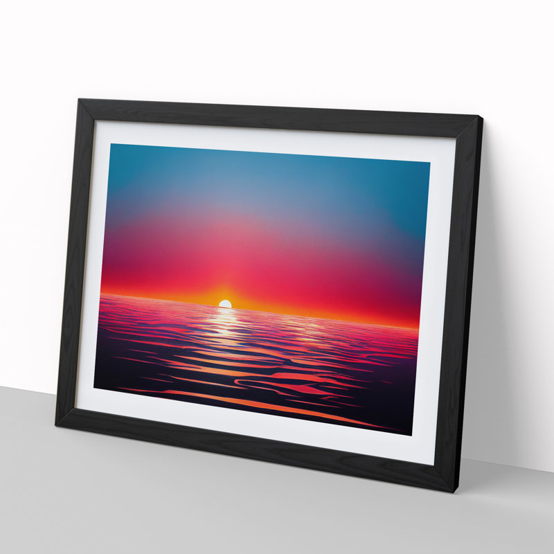 Exciting Sunset Seascape - Single Picture Frame Painting, 46cm H x 64cm W x 2cm D, Black