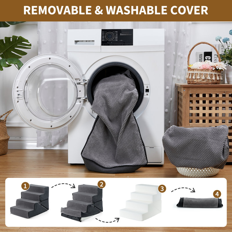 Escalier multifonction à 4 niveaux pour animaux de compagnie, échelle convertible en mousse avec rampe et lit de repos, surface antidérapante en polyester, marches d'intérieur pliables pour animaux de petite et moyenne taille, gris