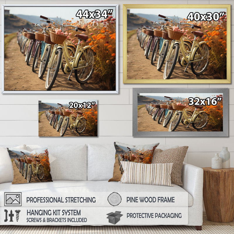 Vélo sur des voies cyclables harmonieuses - art mural sur toile transport, Toile tendue, H 16 po x l 32 po x P 1 po
