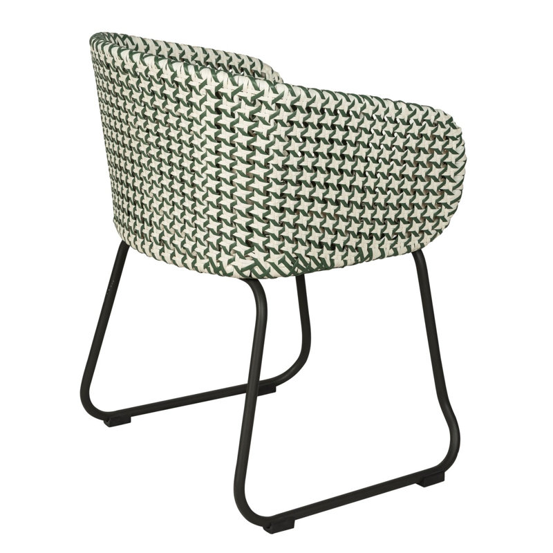 Luna Woven Rattan Outdoor Arm Chair, Green/White Seat/Black Frame