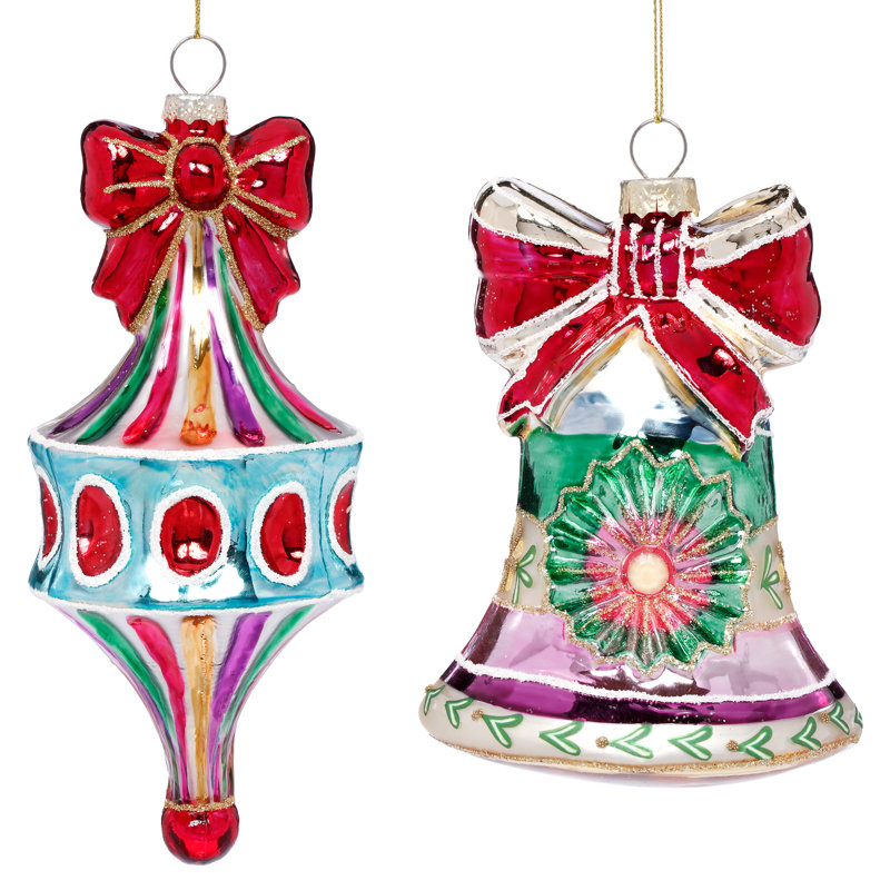 Festive Bell With Bow Ornament, Set Of 6 - 5 To 7 Inches