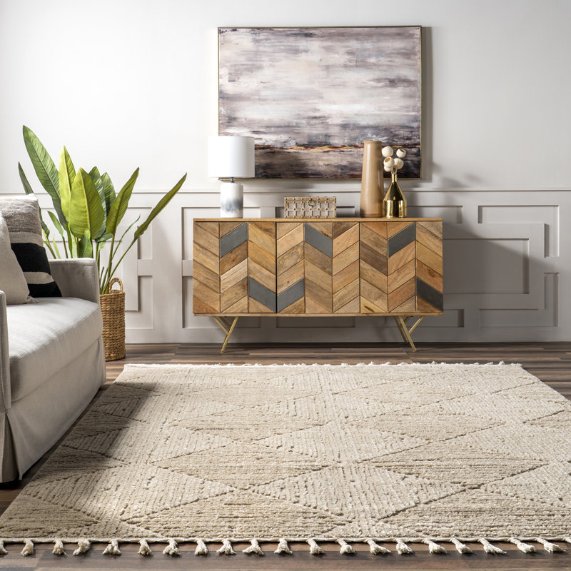 Kerry Textured Geometric Tasseled Area Rug, Rectangle 10' x 14'