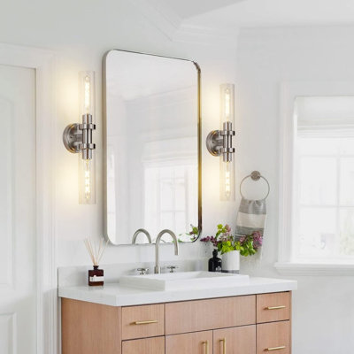 Modern 2-Light Bathroom Vanity Fixture With Glass Shade, Adjustable Wall Mount Sconce For Mirror, Hallway, And Kitchen Lighting
