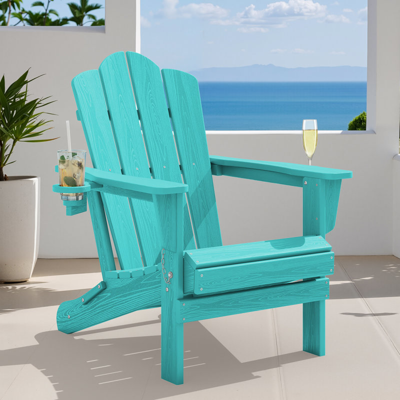 Chaise Adirondack pliante en PEHD Wolak avec porte-gobelet double, Bleu paon