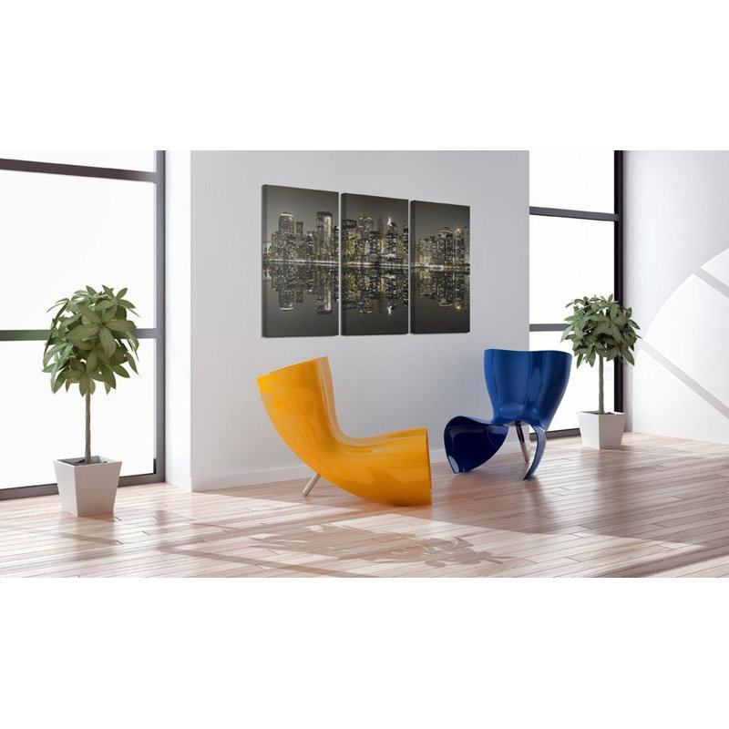 Clarra Golden New York sur toile, reproduction de 3 pièces, H 16 po x l 24 po x P 0,7 po