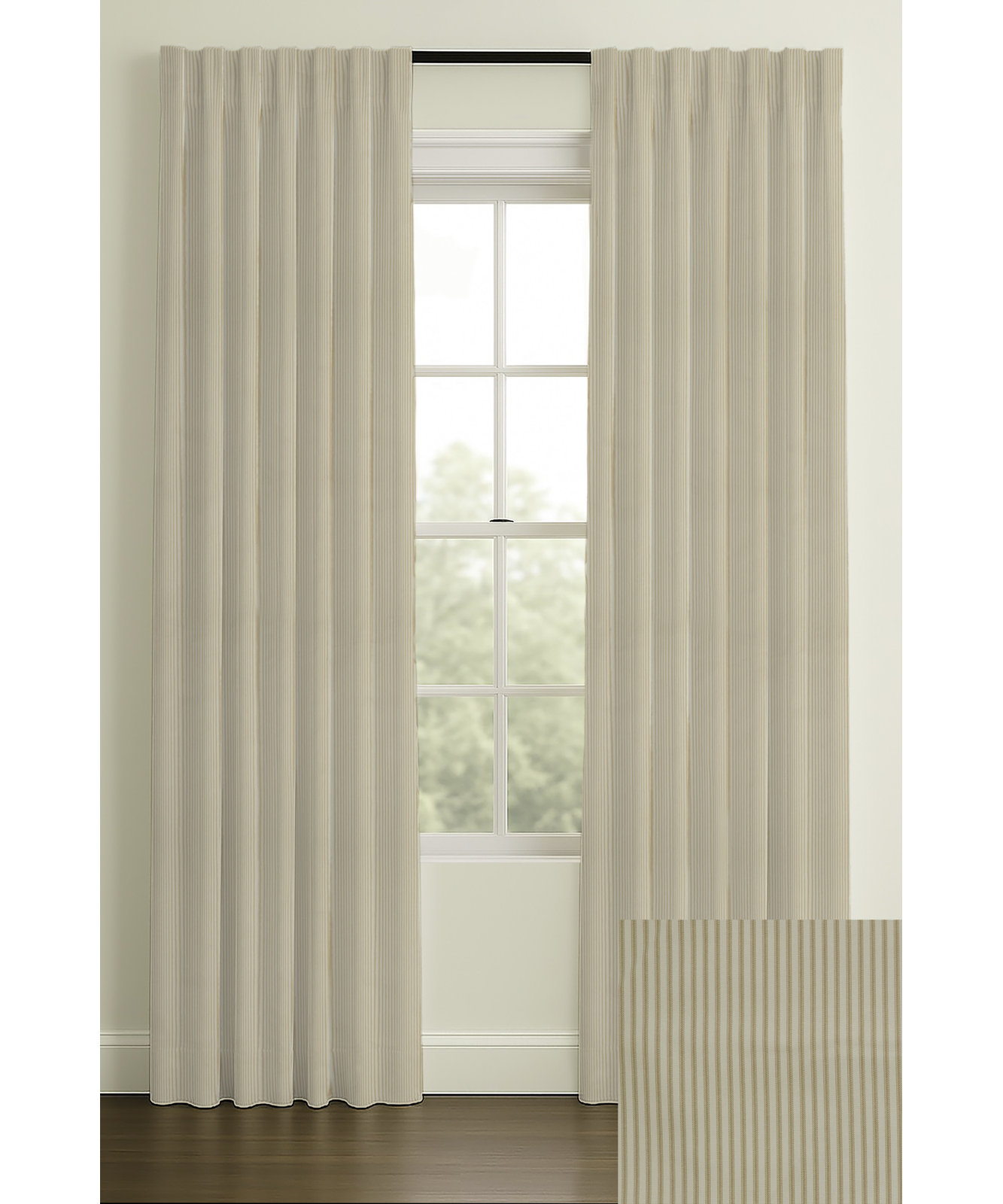 Wakefield Ticking Stripe Curtain in Sand, Single, 50" W x 120" L, Rod Pocket