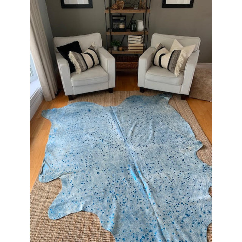 Handmade Blue Metallic Acid Washed Cowhide Rug