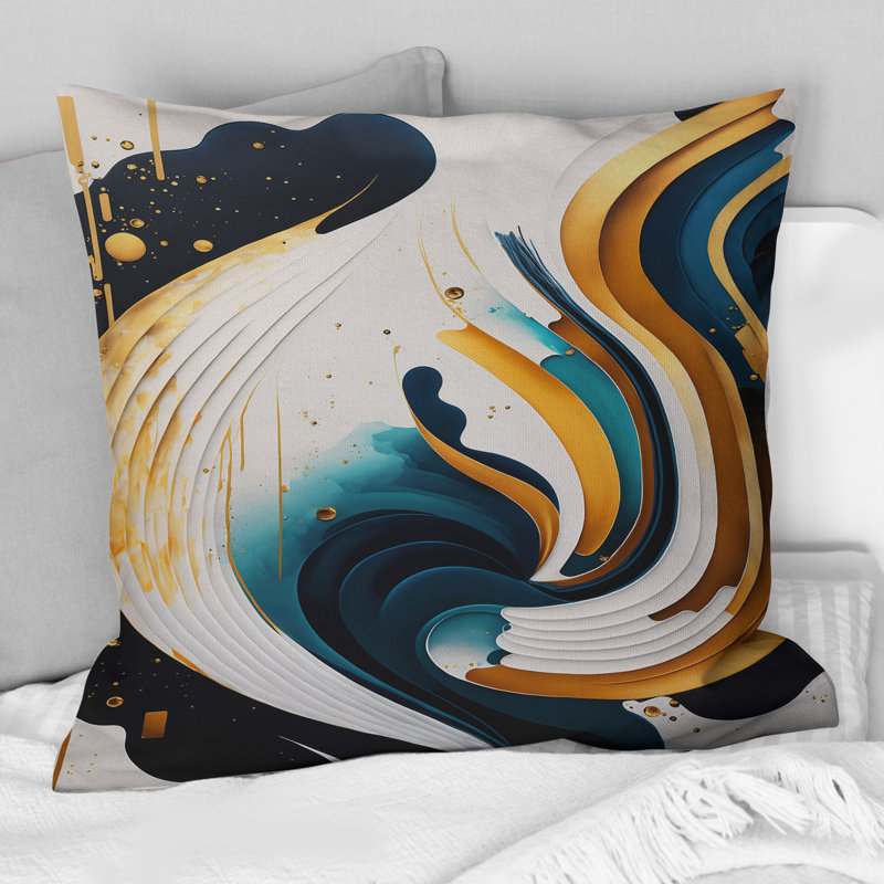 Bleu et or, art moderne abstrait III - Coussin décoratif abstrait