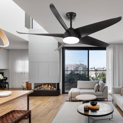 60'' Modern Ceiling Fan With Led Light And Remote Control, 5 Abs Blades