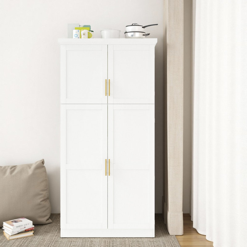 Armoire de cuisine autoportante de style Shaker avec 4 portes et 8 plateaux coulissants - Armoire de rangement avec conception anti-basculement