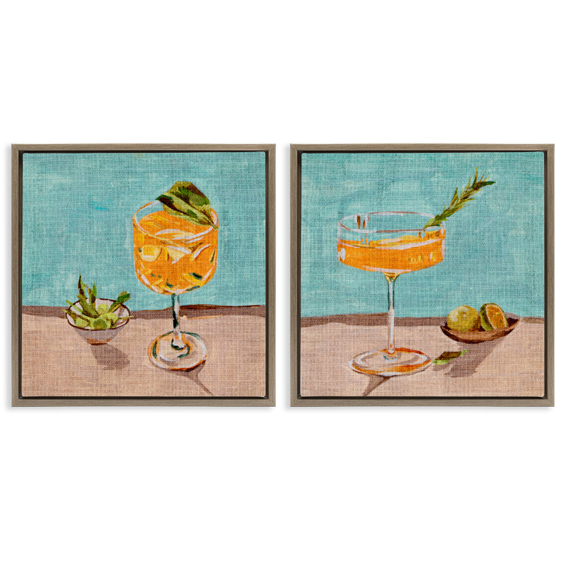  «Orange Cocktail Still Lifes», ensemble de 2 toiles flottantes encadrées par Melissa Wang, H 18 po x l 18 po