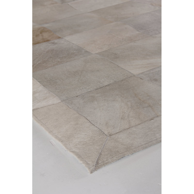 Artisan Ivory Checkered Cowhide 5' x 8' Area Rug