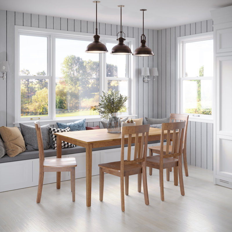 Iyad Five Piece Contemporary Solid Wood Dining Set, Honey