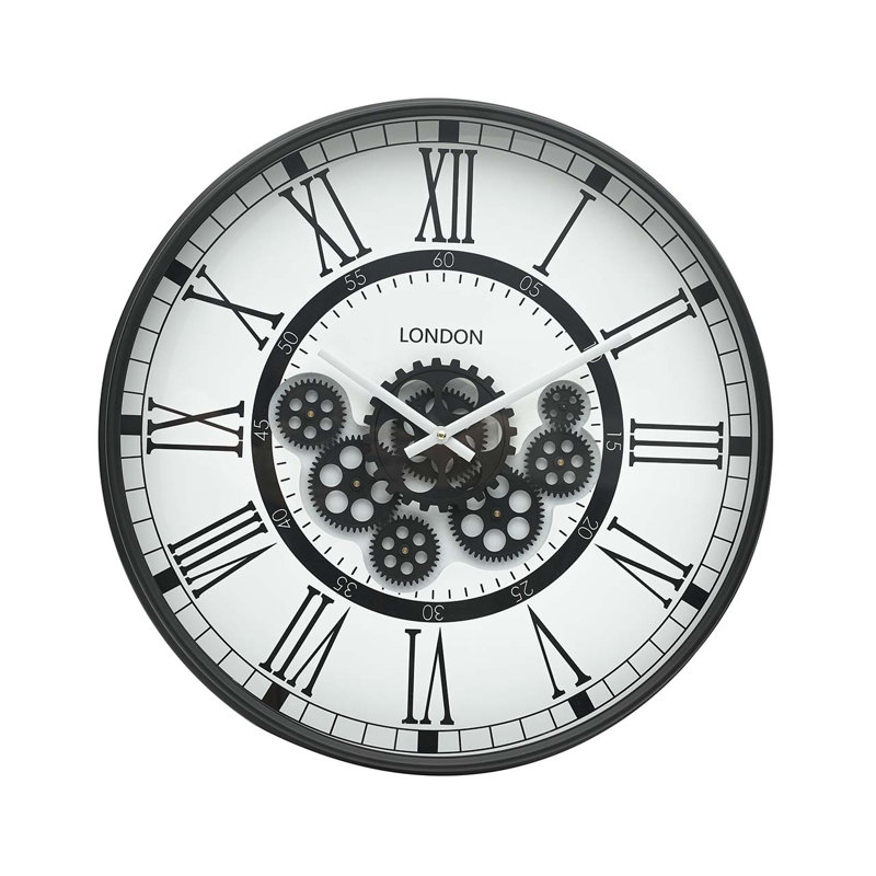 Round Gear Wall Clock for Living Room, Wall Clock for Bedroom Decor, Black/White