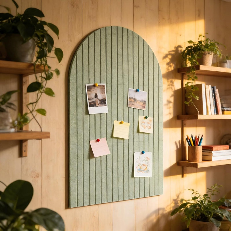 Arched Felt Bulletin Board For Wall, Modular Adhesive Tiles With Pins, Decorative Photo Display Board For Office & Home Organization, Sage Green