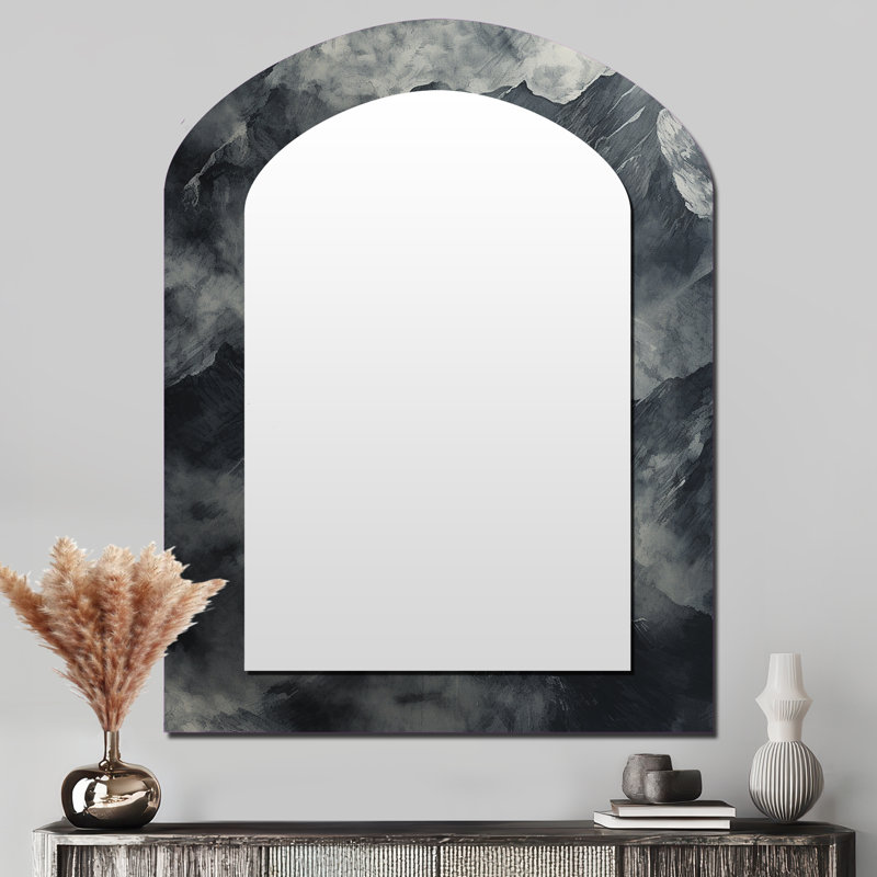 Mountains Percolated Peaks I - Mountains Asymmetrical Large Mirror, Traditional Arch Unique Wall Mirror Decor, Printed Metal Art