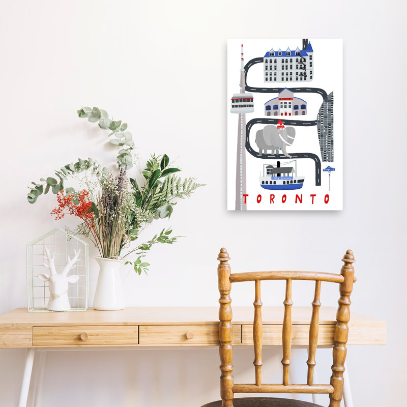 Whimsical Toronto Map Modern Playful Whimsical Elephant Architecture City Wall Art Print 1 Piece Wrapped Canvas Wall Art