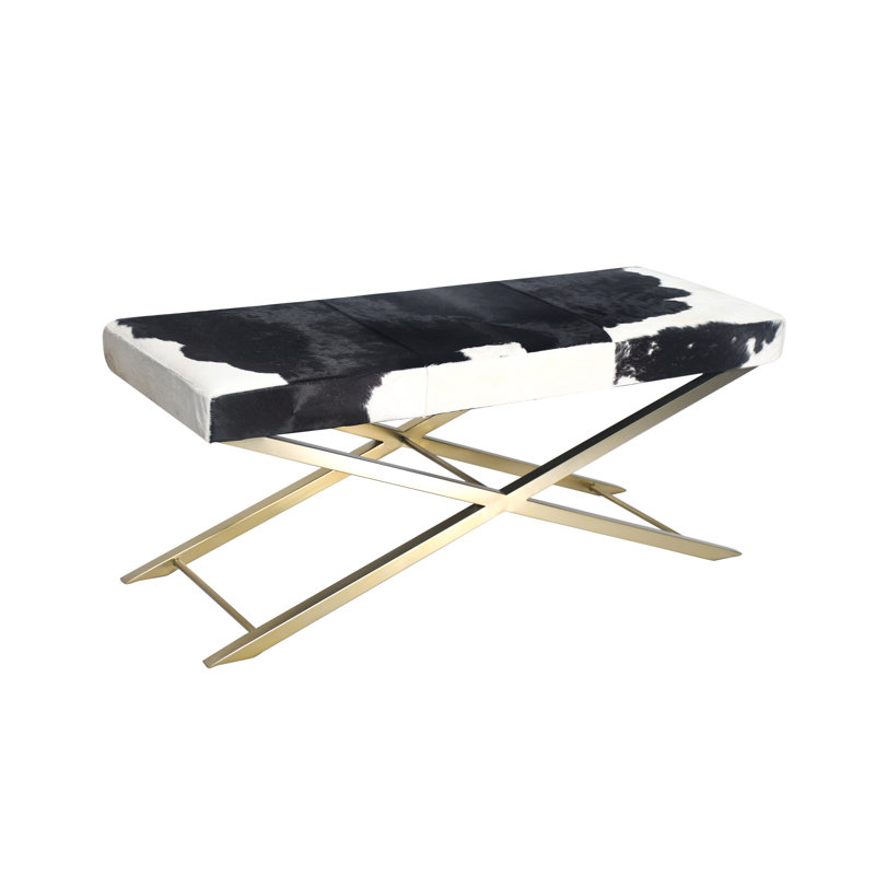 Banc en cuir de vache Najibah, Or, Noir / blanc