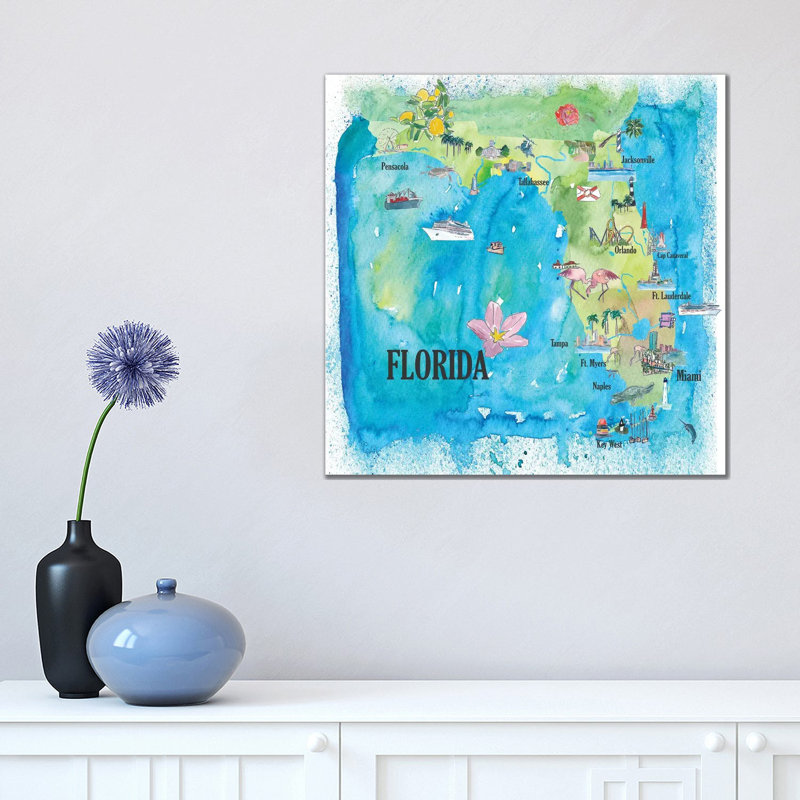 Florida Travel Poster by Markus & Martina Bleichner - Wrapped Canvas Gallery-Wrapped Canvas Giclée, 45.72 cm H x 45.72 cm W