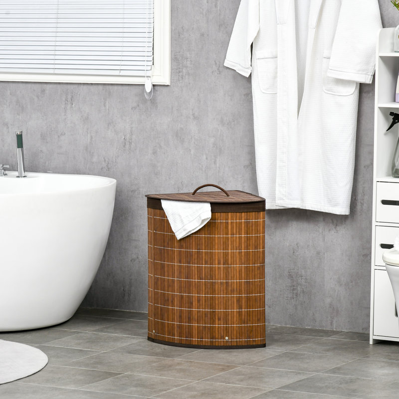HOMCOM Bamboo Laundry Basket with Lid 55 Litres Laundry Hamper Brown