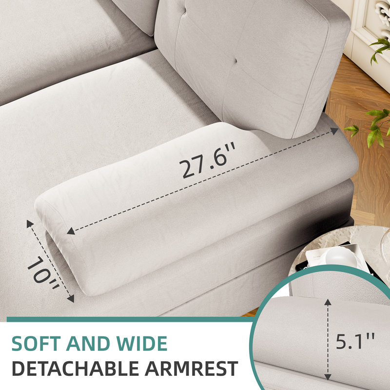 Canapé modulaire rembourré 3 pièces 3 pièces, Mélange de coton beige
