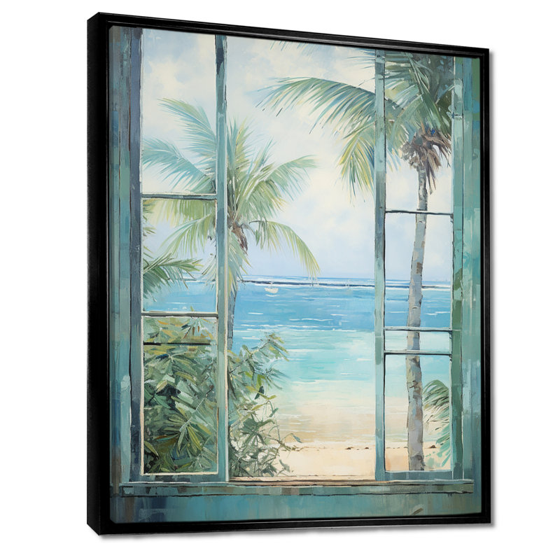 «Tropical beach Windows horizon I» - Impression sur toile côtières, Cadre flottant noir, H 20 po x l 12 po x P 1 po