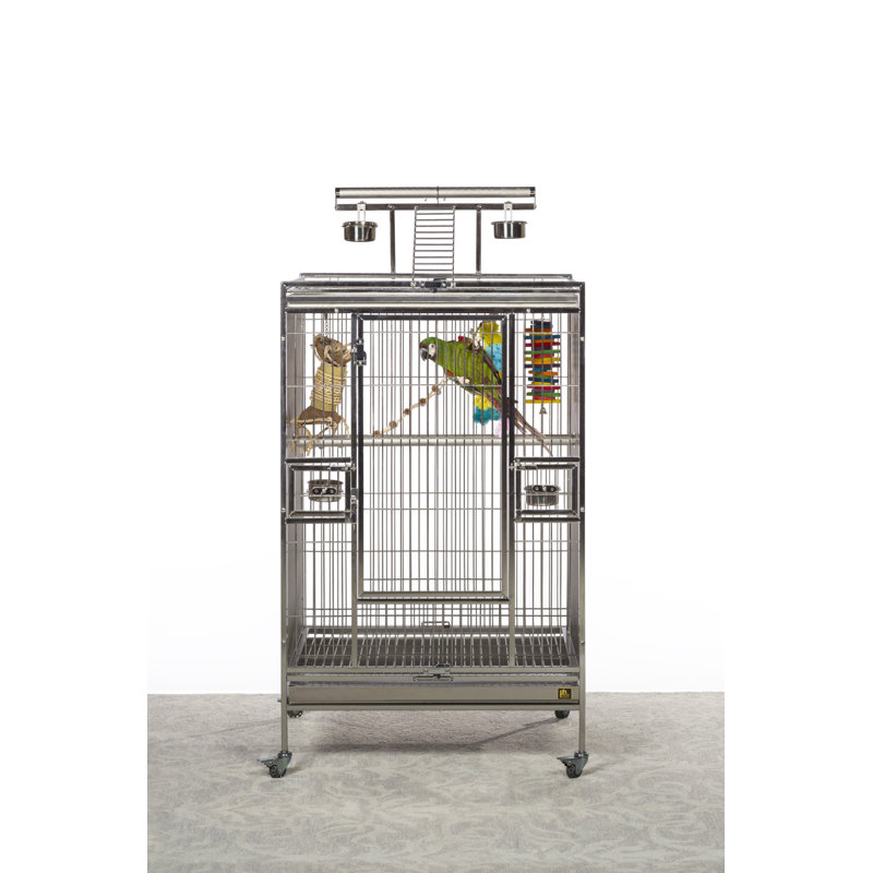 Vincent 61 in. Steel Play Top Floor Bird Cage with Wheels with Stand with Perch with Tray
