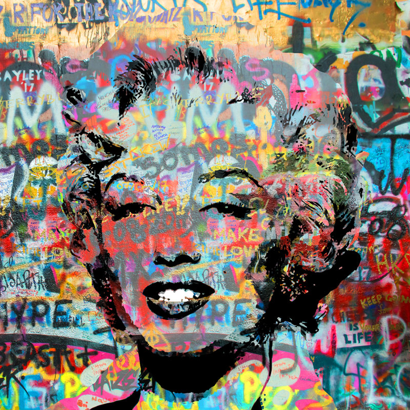 Marilyn Graffiti par Stephen Chambers - peinture sur toile tendue, H 30 po x l 30 po x P 1,5 po