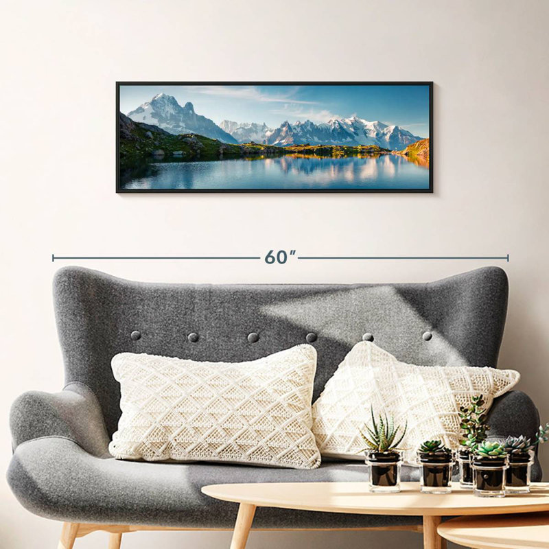 Lac Blanc et Mont Blanc, 37 po x 13 po, Cadre flottant noir