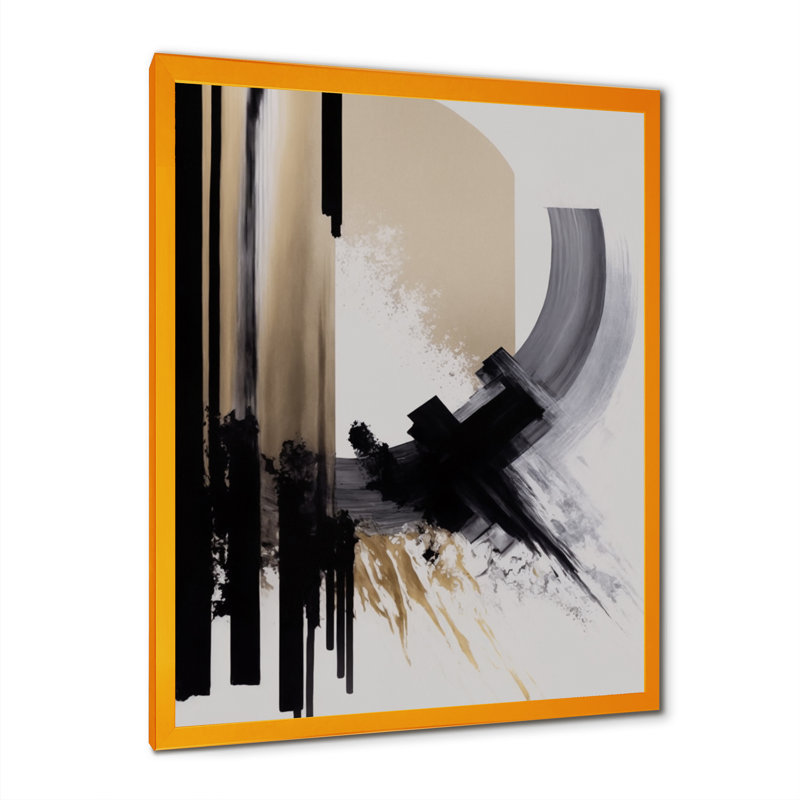Noir, blanc et or Expression IV - art mural abstrait, H 20 po x l 12 po, Toile avec cadre photo, Doré