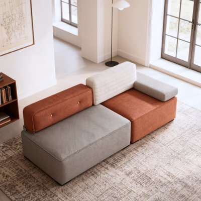 Modular Sofa, Modern Minimalist 2-Seater Fabric Sofa  Bed for Living Room & Flat, 2m Frameless Sectional with Movable Backrest | Foldable Design