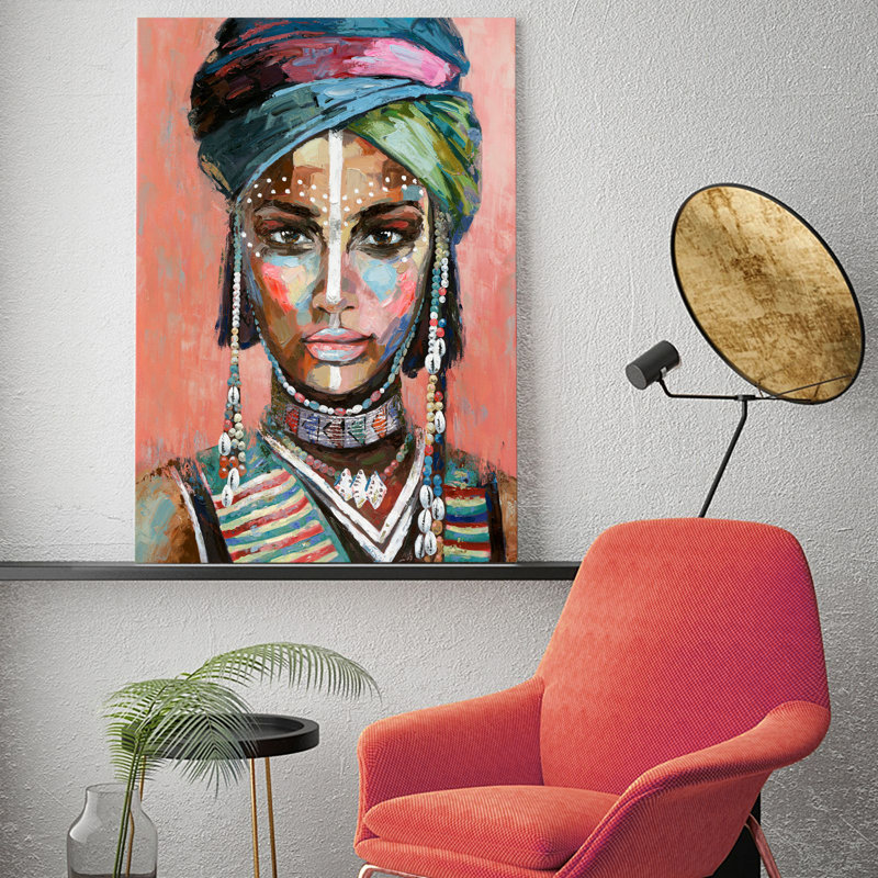 Coral Ethnic by Grant Wood - Wrapped Canvas Painting
