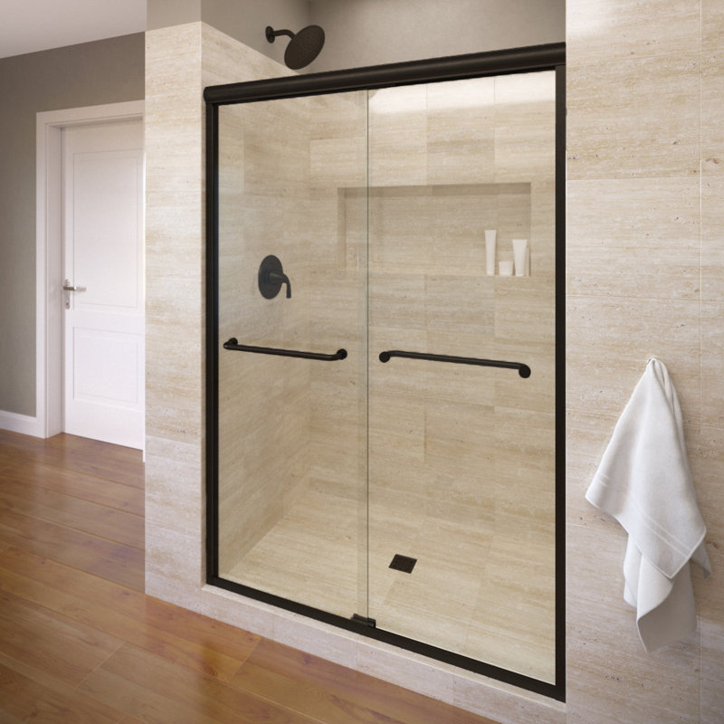 Infinity 54.5" W x 70" H Semi-Frameless Shower Door, Clear, Matte Black