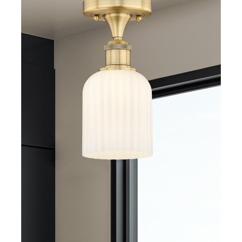 Edison - Adriena - 1 Light 5" Semi-Flush Mount, Brushed Brass, White