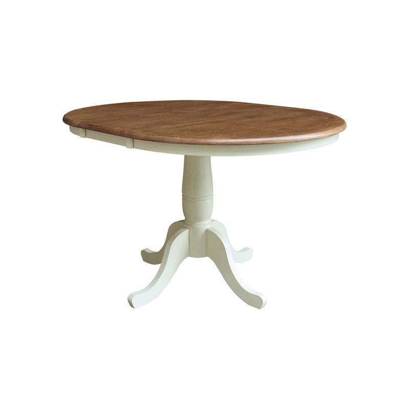 Table de salle à manger avec piédestal et à rallonge en bois massif Ingbert, Noyer blanc / écorce