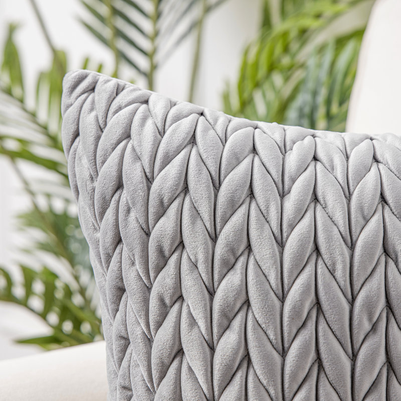 Coussins en velours matelassé, coussin décoratif texturé tressé, Gris, Rectangle H 12 po x l 20 po