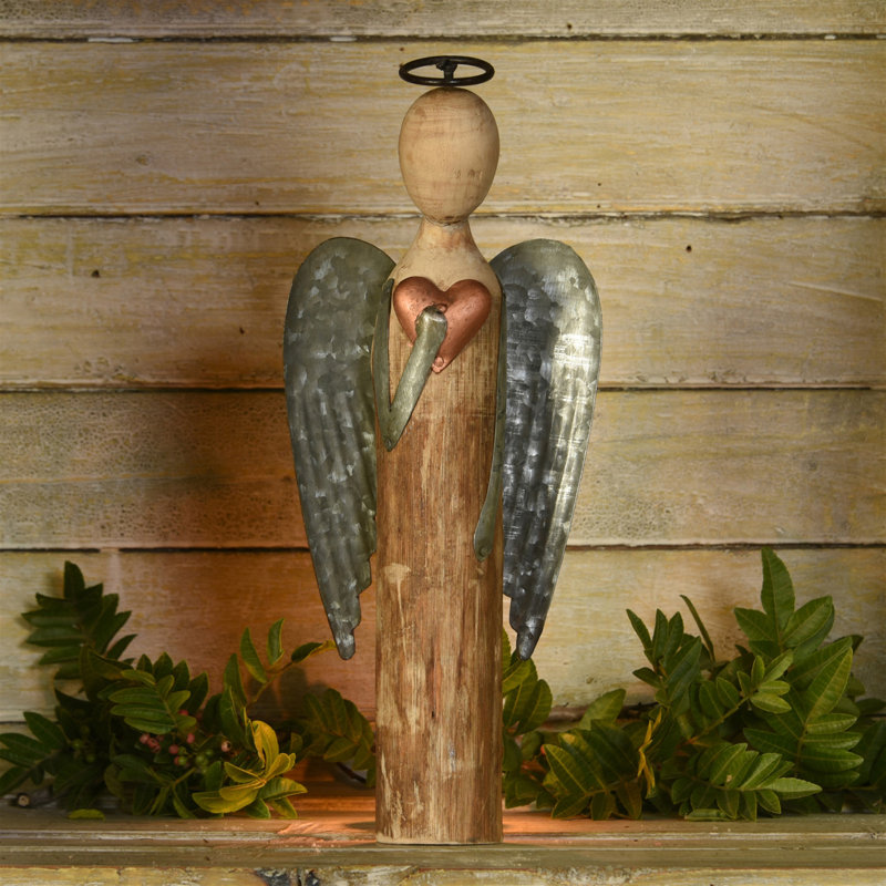 Figurine de Noël ange avec cœur, H 12 po x l 5 po x P 2 po