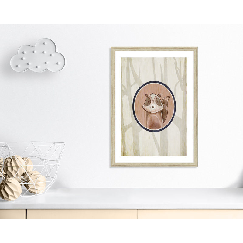 Animaux de la forêt, impression sur papier 1 pi, H 34,5 po x l 24,5 po x P 0,6 po, Cadre plat beige